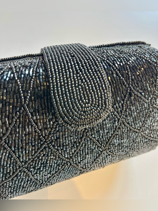 Unbranded Handbags - Vintage Black Glass Beaded Evening Bag Art Deco Clutch Crossbody Purse